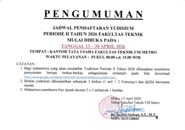 PENGUMUMAN PENDAFTARAN YUDISIUM II TAHUN 2026