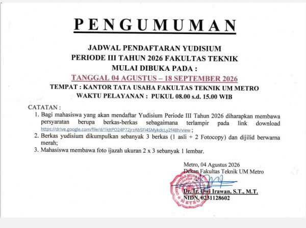 PENGUMUMAN PENDAFTARAN YUDISIUM III TAHUN 2026